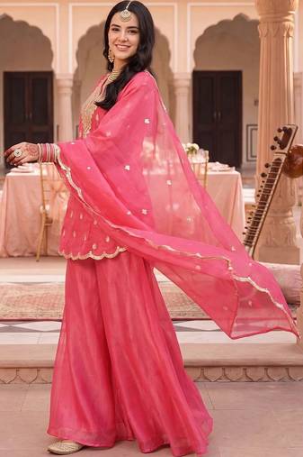 Women Ethnic Motifs Embroidered Regular Kurta with Palazzos & With Dupatta