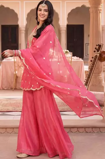 Women Ethnic Motifs Embroidered Regular Kurta with Palazzos & With Dupatta