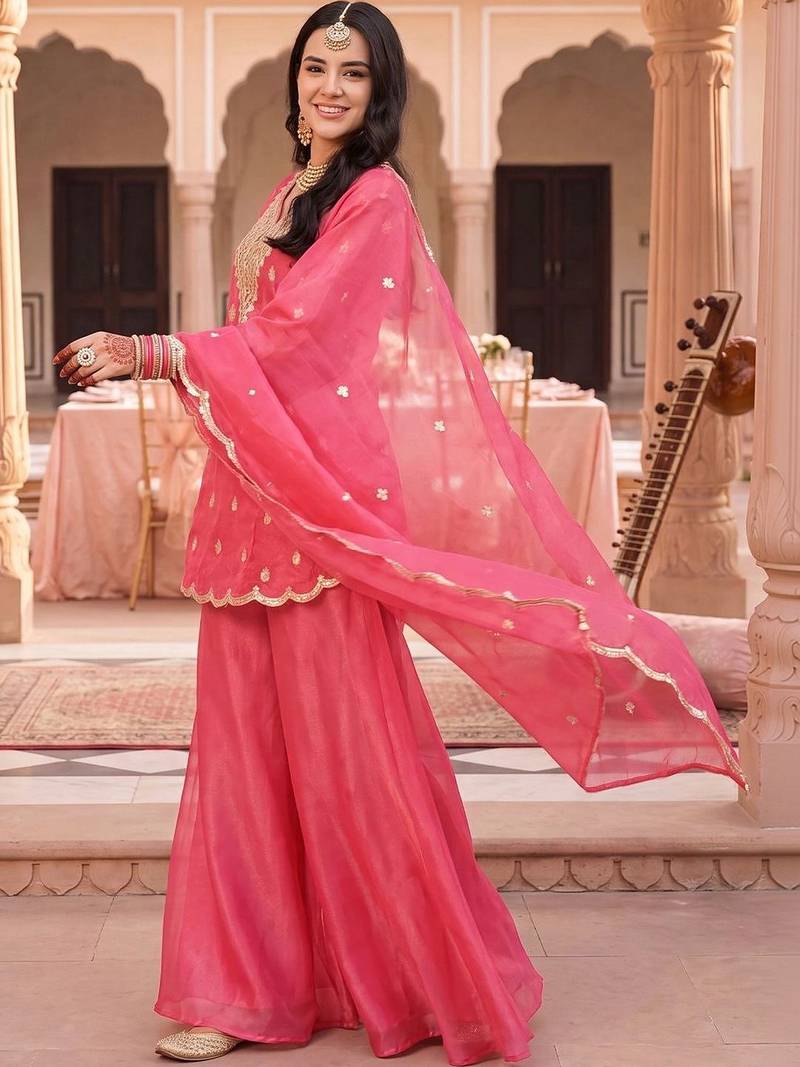 Women Ethnic Motifs Embroidered Regular Kurta with Palazzos & With Dupatta