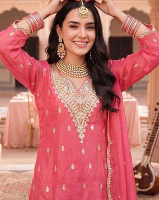 Women Ethnic Motifs Embroidered Regular Kurta with Palazzos & With Dupatta 2