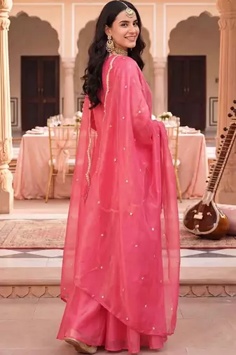 Women Ethnic Motifs Embroidered Regular Kurta with Palazzos & With Dupatta