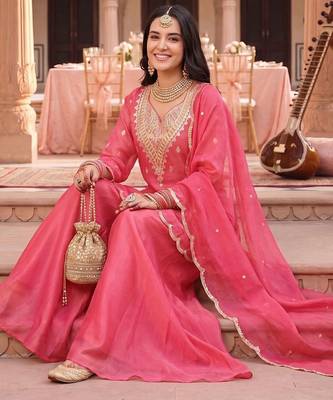 Women Ethnic Motifs Embroidered Regular Kurta with Palazzos & With Dupatta 5
