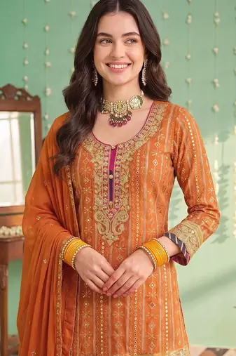 Women Ethnic Motifs Printed Regular Kurta with Sharara & With Dupatta
