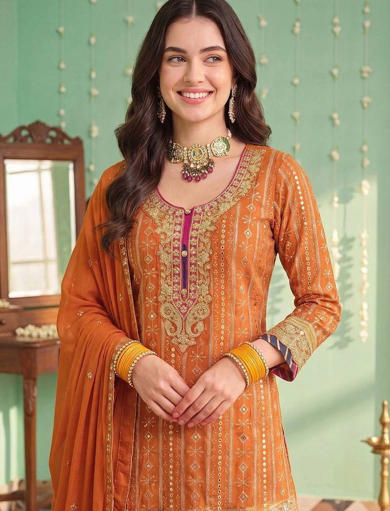 Women Ethnic Motifs Printed Regular Kurta with Sharara & With Dupatta