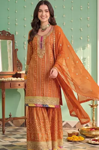 Women Ethnic Motifs Printed Regular Kurta with Sharara & With Dupatta