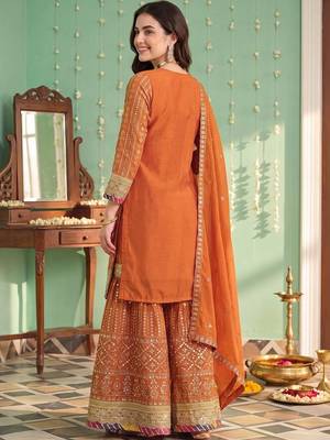 Women Ethnic Motifs Printed Regular Kurta with Sharara & With Dupatta 4