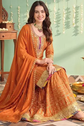Women Ethnic Motifs Printed Regular Kurta with Sharara & With Dupatta