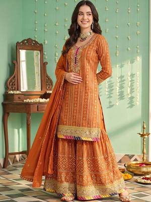 Women Ethnic Motifs Printed Regular Kurta with Sharara & With Dupatta 6