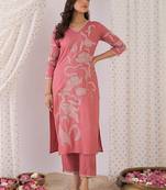 Floral Embroidered Regular Thread Work Kurta with Trousers