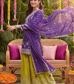 Women Ethnic Motifs Embroidered Regular Thread Work Kurta with Sharara & With Dupatta