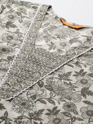 Women Floral Printed Pure Cotton Kurta with Trousers & With Dupatta 2
