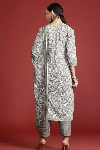 Women Floral Printed Pure Cotton Kurta with Trousers & With Dupatta