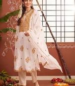 Women Ethnic Motifs Embroidered Regular Thread Work Kurta with Trousers & With Dupatta