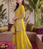 Women Ethnic Motifs Embroidered Regular Thread Work Kurta with Sharara & With Dupatta