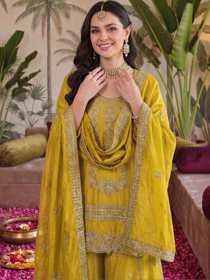 Women Ethnic Motifs Embroidered Regular Thread Work Kurta with Sharara & With Dupatta