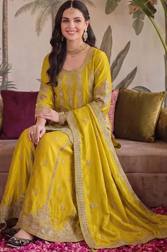 Women Ethnic Motifs Embroidered Regular Thread Work Kurta with Sharara & With Dupatta