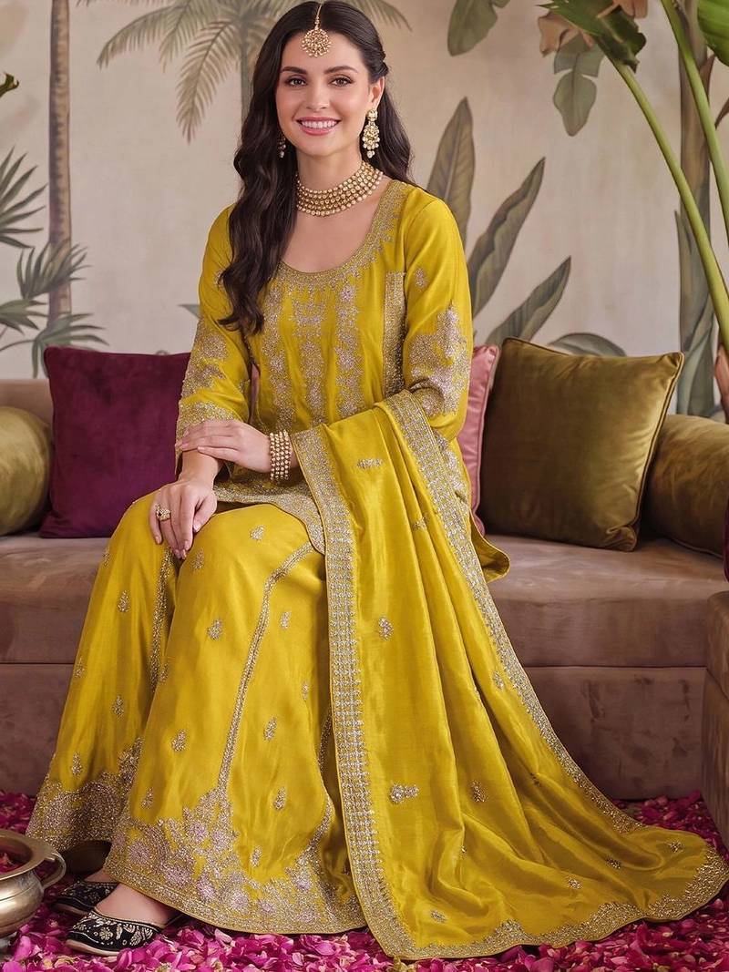 Women Ethnic Motifs Embroidered Regular Thread Work Kurta with Sharara & With Dupatta