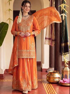 Women Ethnic Motifs Embroidered Regular Kurta with Sharara & With Dupatta 1