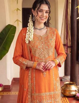 Women Ethnic Motifs Embroidered Regular Kurta with Sharara & With Dupatta 2