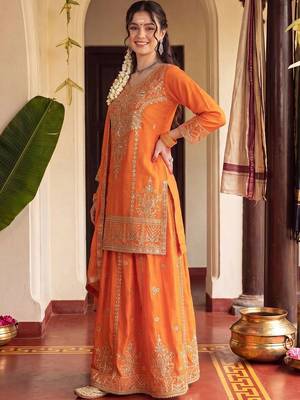 Women Ethnic Motifs Embroidered Regular Kurta with Sharara & With Dupatta 3