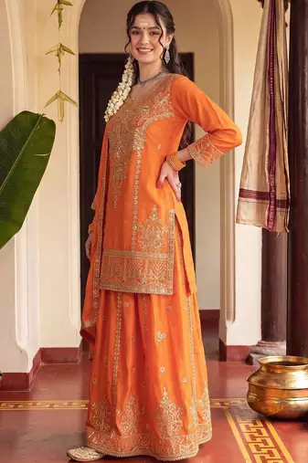 Women Ethnic Motifs Embroidered Regular Kurta with Sharara & With Dupatta