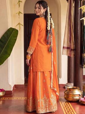Women Ethnic Motifs Embroidered Regular Kurta with Sharara & With Dupatta 4