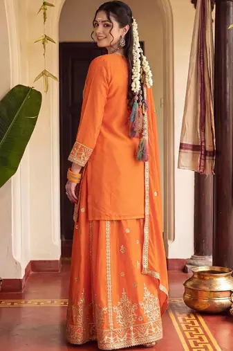 Women Ethnic Motifs Embroidered Regular Kurta with Sharara & With Dupatta