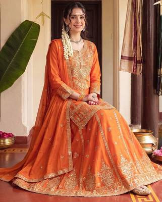 Women Ethnic Motifs Embroidered Regular Kurta with Sharara & With Dupatta 5