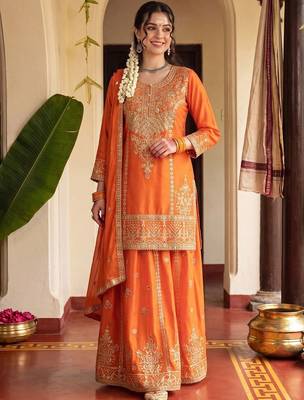 Women Ethnic Motifs Embroidered Regular Kurta with Sharara & With Dupatta 6