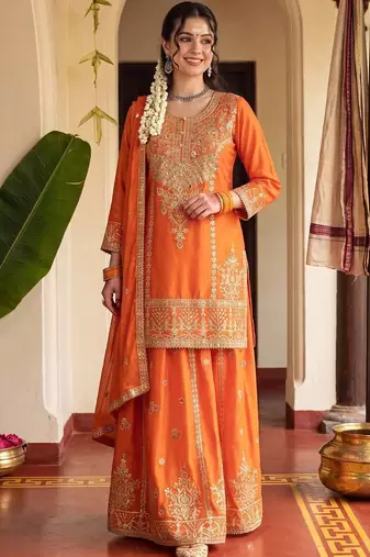 Women Ethnic Motifs Embroidered Regular Kurta with Sharara & With Dupatta