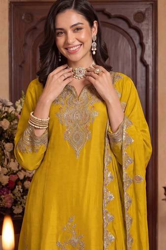 Women Ethnic Motifs Embroidered Regular Kurta with Palazzos & With Dupatta