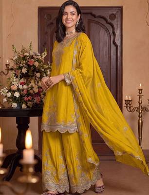 Women Ethnic Motifs Embroidered Regular Kurta with Palazzos & With Dupatta 2