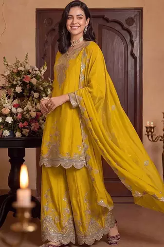 Women Ethnic Motifs Embroidered Regular Kurta with Palazzos & With Dupatta