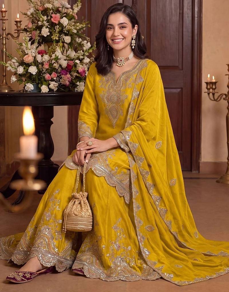 Women Ethnic Motifs Embroidered Regular Kurta with Palazzos & With Dupatta