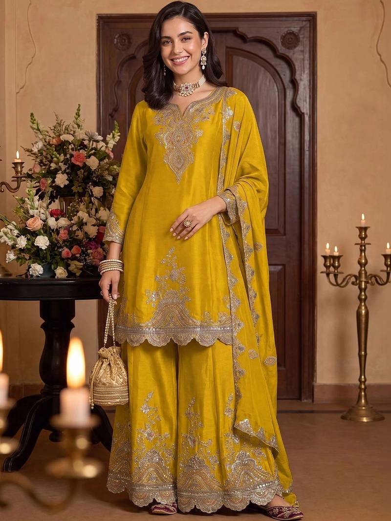 Women Ethnic Motifs Embroidered Regular Kurta with Palazzos & With Dupatta