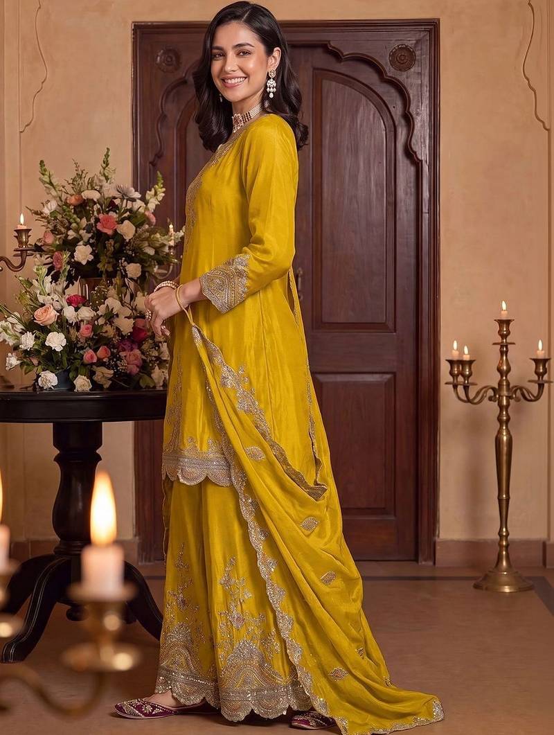 Women Ethnic Motifs Embroidered Regular Kurta with Palazzos & With Dupatta