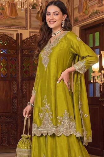 Women Ethnic Motifs Embroidered Regular Kurta with Sharara & With Dupatta