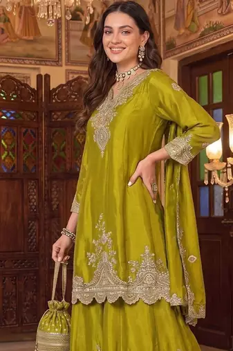 Women Ethnic Motifs Embroidered Regular Kurta with Sharara & With Dupatta