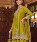 Women Ethnic Motifs Embroidered Regular Kurta with Sharara & With Dupatta