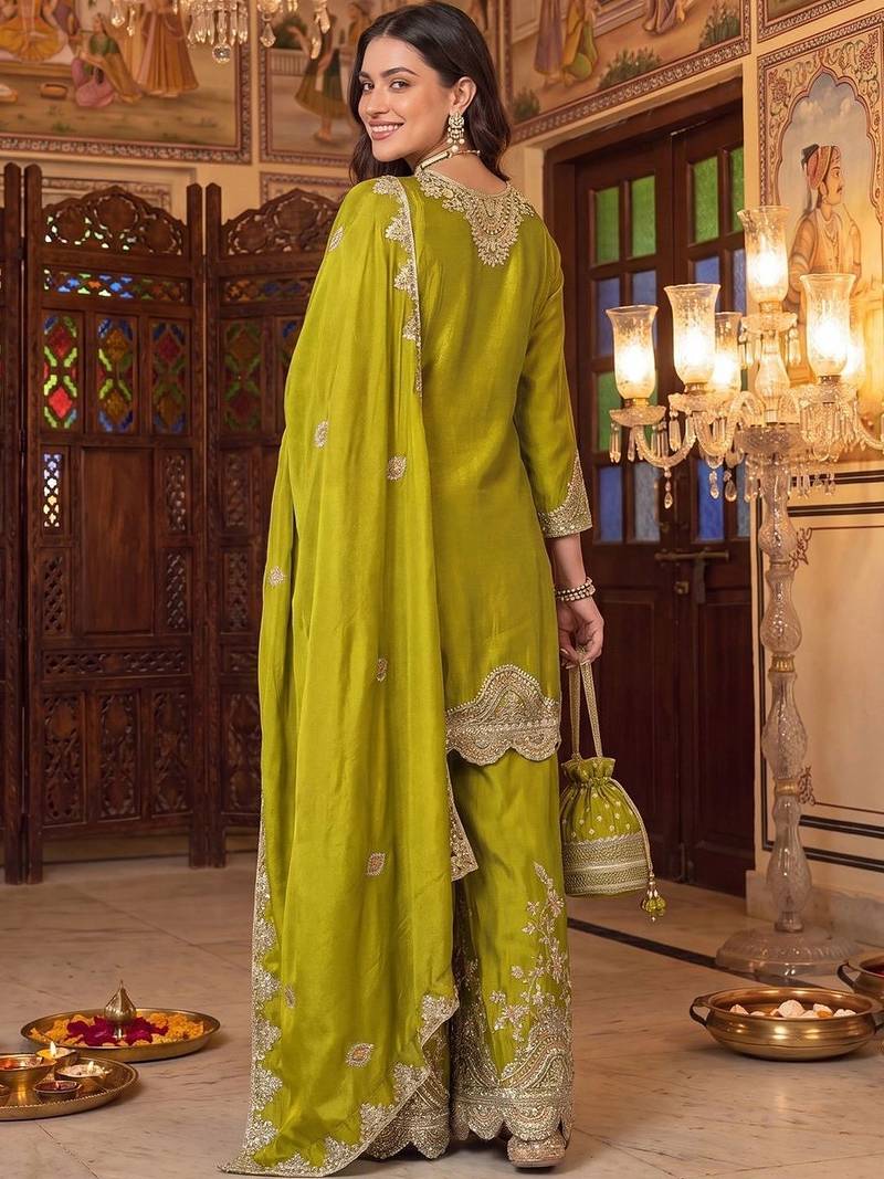 Women Ethnic Motifs Embroidered Regular Kurta with Sharara & With Dupatta