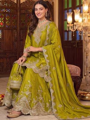 Women Ethnic Motifs Embroidered Regular Kurta with Sharara & With Dupatta 5