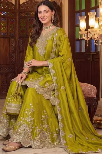 Women Ethnic Motifs Embroidered Regular Kurta with Sharara & With Dupatta