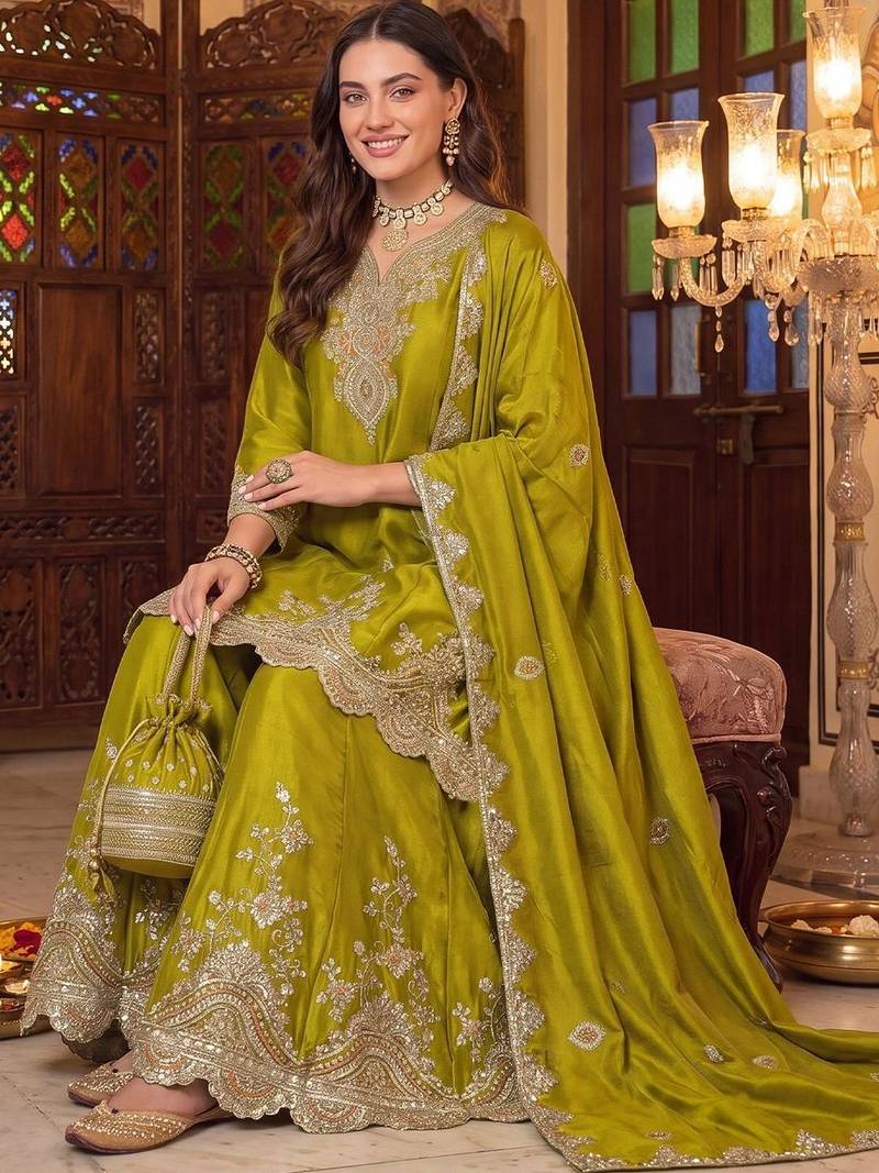 Women Ethnic Motifs Embroidered Regular Kurta with Sharara & With Dupatta