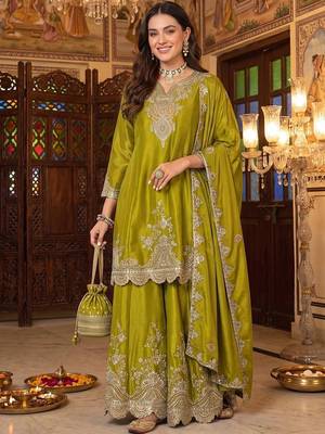 Women Ethnic Motifs Embroidered Regular Kurta with Sharara & With Dupatta 6