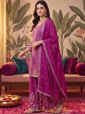 Women Ethnic Motifs Regular Thread Work Kurta with Sharara & With Dupatta 1