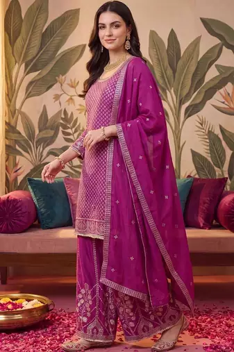 Women Ethnic Motifs Regular Thread Work Kurta with Sharara & With Dupatta