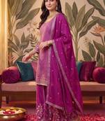 Women Ethnic Motifs Regular Thread Work Kurta with Sharara & With Dupatta