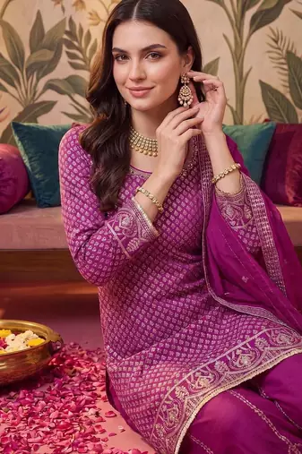 Women Ethnic Motifs Regular Thread Work Kurta with Sharara & With Dupatta