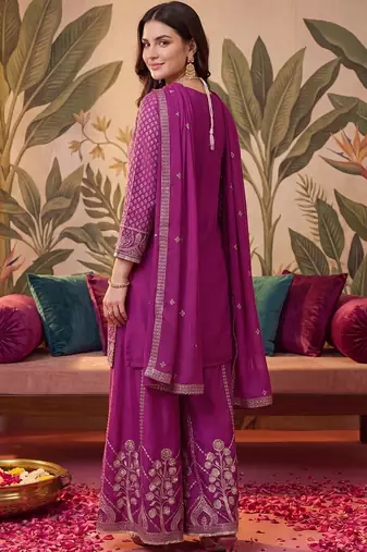 Women Ethnic Motifs Regular Thread Work Kurta with Sharara & With Dupatta