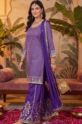 Women Ethnic Motifs Regular Kurta with Sharara & With Dupatta